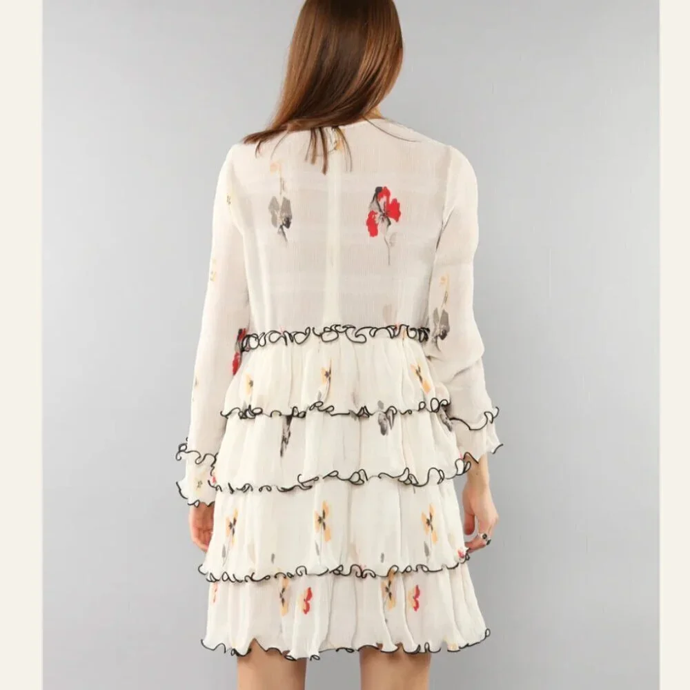 GANNI Size: 34 US Size: 2 Style 1729 Lowell Floral Print Tiered Mini Dress - Picture 3 of 15